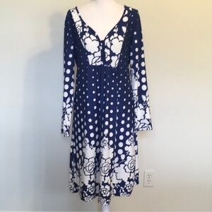 NWT Reborn Navy and White BOHO Hippie Chic Long Sleeve Dress Sz XL